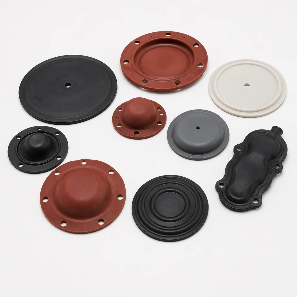 Representative moulded silicone diaphragms and membrane-type parts