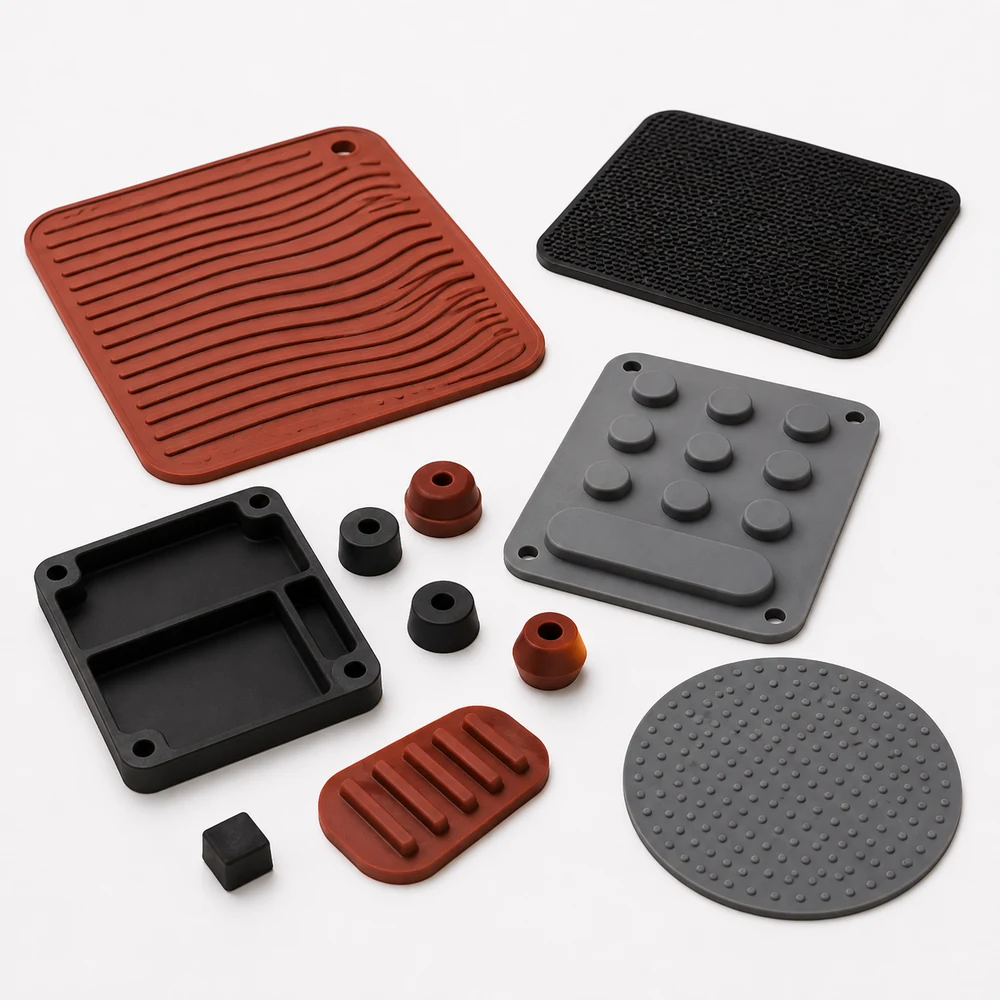Representative moulded silicone mats and pad-type parts