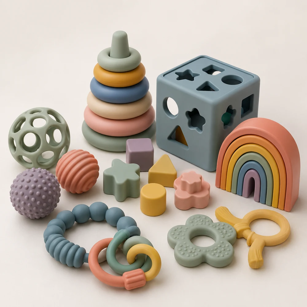 Representative moulded silicone toys and play items
