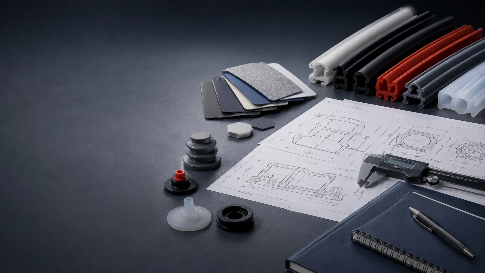 Representative technical drawings, silicone samples and engineering resource materials